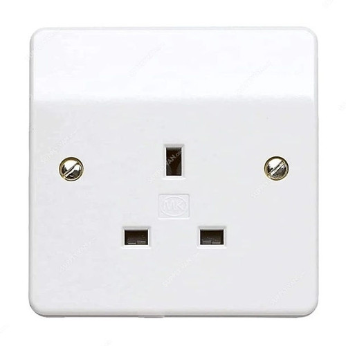 Mk Single Pole Unswitched Socket, MV780WHI, Essential, Polycarbonate, 1 Gang, 13A, White