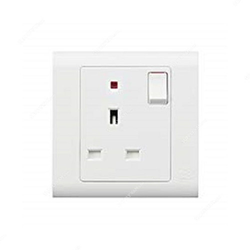 Mk Dual Pole Switch Socket Outlet With Neon, MV2657DPWHI, Essential, Polycarbonate, 1 Gang, 13A, White