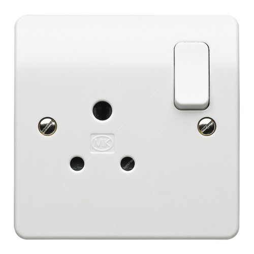 Mk Round Pin DP Switch Socket, K2891WHI, Logic Plus, Thermoset Plastic, IP2XD, 1 Gang, 5A, White