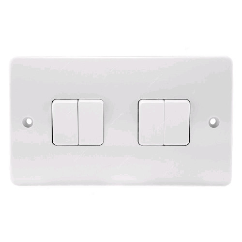Mk Single Pole Electrical Plate Switch, K4874WHI, Logic Plus, Thermoset Plastic, 4 Gang, 2 Way, 10A, White