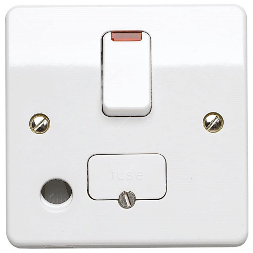 Mk Dual Pole Switched Fuse Connection Unit With Neon and Flex Outlet, K1070WHI, Logic Plus, Thermoset Plastic, 1 Gang, 13A, White