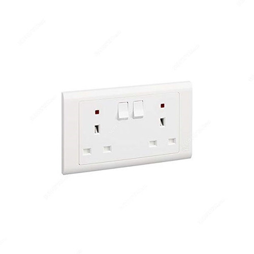 Mk Single Pole Switch Socket With Neon, MV2647WHI, Essential, Polycarbonate, 2 Gang, 13A, White