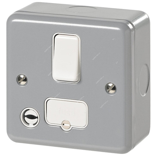 Mk Dual Pole Switched Fuse Connection Unit With Flex Outlet, K0932ALM, Metalclad Plus, 1 Gang, 13A, Aluminium