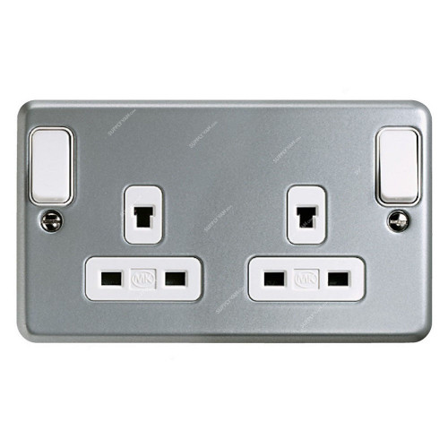 Mk Dual Pole Electrical Switch Socket, K1248ALM, Metalclad Plus, 2 Gang, 2 Way, 13A, Aluminium
