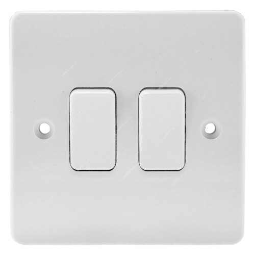 Mk Single Pole Electrical Plate Switch, K4872WHI, Logic Plus, Thermoset Plastic, IP2XD, 2 Gang, 2 Way, 10A, White
