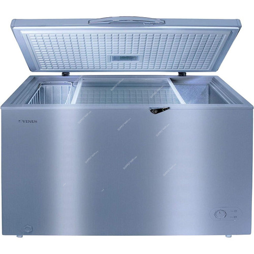 Venus Single Door Chest Freezer, VCF350, 350 Ltrs, Silver Titanium Finish