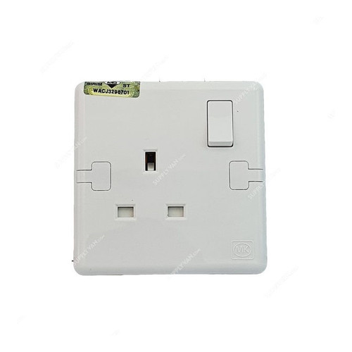 Mk Single Pole Switch Socket, E2757WHI, Essential, Polycarbonate, 1 Gang, 13A, White