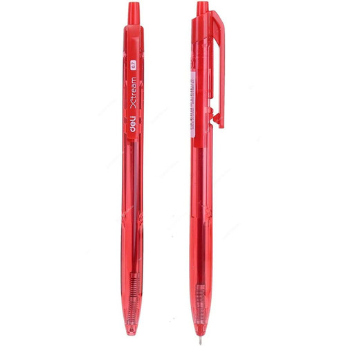 Deli Ball Point Pen With Low Viscosity Ink, EQ02140, 0.7MM, Red, 12 Pcs/Pack