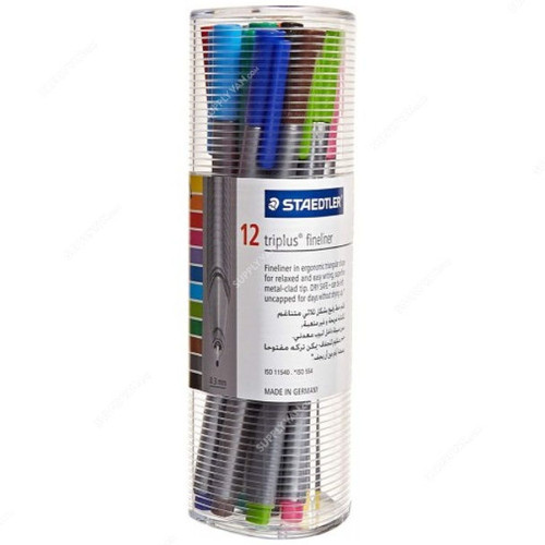 Staedtler Fineliner Pen Set In Tube, ST-334-PR12EA, Triplus, 0.3MM Tip, Assorted Colors, 12 Pcs/Set