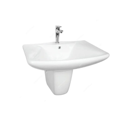 Milano Wall Mounted Wash Basin With Semi Pedestal, 269-A, Ceramic, 51.5CM Width x 66CM Length, White 2 Pcs/Set