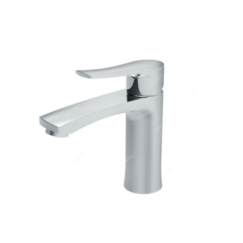 Milano Single Lever Basin Mixer With Pop Up Waste And Flexible Pipe, Charming, Brass, Chrome Finish