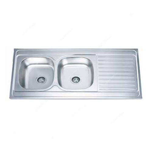 Milano S12060A Double Bowl Kitchen Sink, Eco, Stainless Steel, 60CM Width x 120CM Length, Chrome Finish