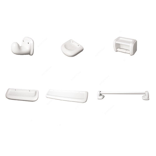 Milano Bathroom Accessories Set, Ceramic, White, 6 Pcs/Set