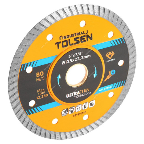 Tolsen Ultrathin Diamond Cutting Disc, 76754, Wet, 22.2MM Bore Dia x 230MM Dia