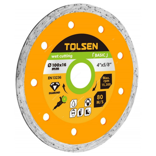 Tolsen Segmented Diamond Cutting Disc, 76730, Wet, 16MM Bore Dia x 100MM Dia