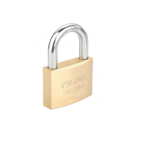 Tolsen Keyed Padlock With Long Shackle, 55108, LOCKplus, Brass, 30MM Width, Gold