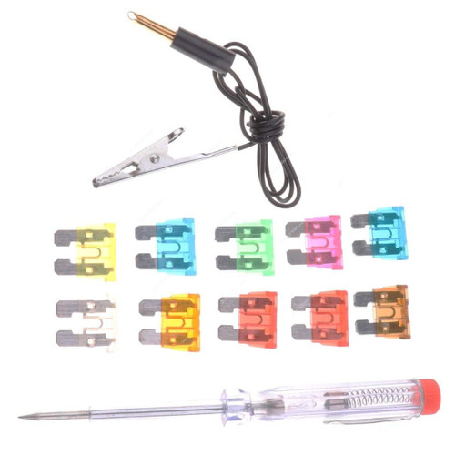 Auto Car Plug In Fuse With Tester Clip Pencil Kit, 3W, Multicolor, 12 Pcs/Kit