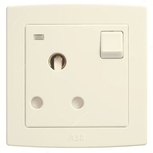 ABB Single Pole Round Pin Switched Socket With Neon LED, AC231-82, Concept BS, 1 Gang, 250V, 15A, Ivory White