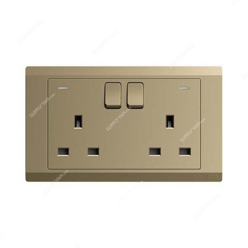 Abb Double Pole Switch Socket With Neon, BL240-PG, Inora, 2 Gang, 13A, Royal Gold