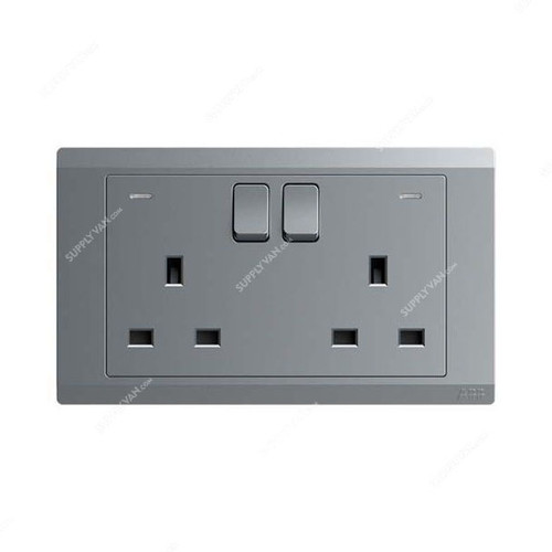 Abb Single Pole Switch Socket With Neon, BL230-G, Inora, 2 Gang, 13A, Classic Grey