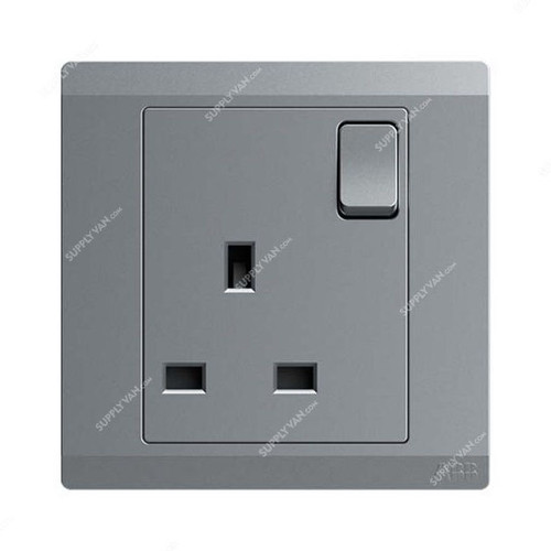 Abb Single Pole Switch Socket, BL224-G, Inora, 1 Gang, 13A, Classic Grey