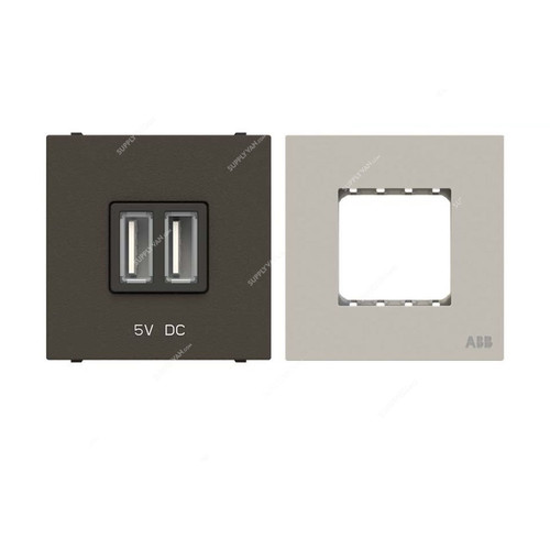 ABB Modular USB Charging Socket With Half/Double Rocker Frame, AMD85144-AN-plus-AMD5144-DU, Millenium, 2 Module, 2 Gang, 1.5A, 2 Pcs/Set