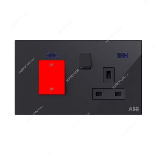 ABB Double Pole Switched Socket W/ Cooker Control Unit, AM118147-BG, Millenium, 1 Gang, 13A, Black Glass