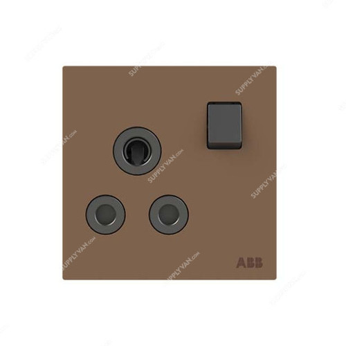ABB Double Pole Round Pin Switched Socket, AM20986-MO, Millenium, 1 Gang, 15A, Mocha Brown
