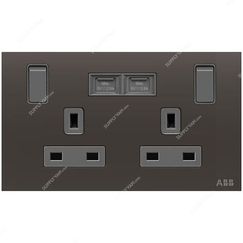 ABB Single Pole Switched Socket With USB Charger, AM235147-SB, Millenium, 2 Gang, 13A, Silk Black