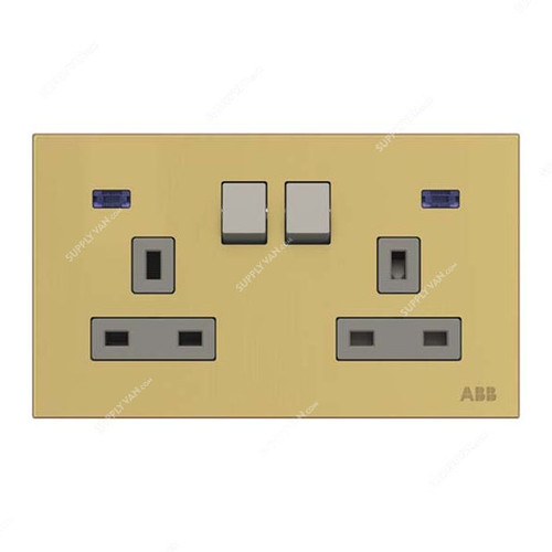 ABB Double Pole Switched Socket With LED, AM240147-MG, Millenium, 2 Gang, 13A, Matt Gold