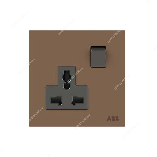 ABB Double Pole Universal Switched Socket, AM29486-MO, Millenium, 1 Gang, 13A, Mocha Brown