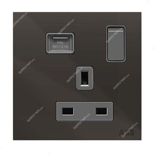 ABB Single Pole Switched Socket With USB Charger, AM23586-BG, Millenium, 1 Gang, 13A, Black Glass