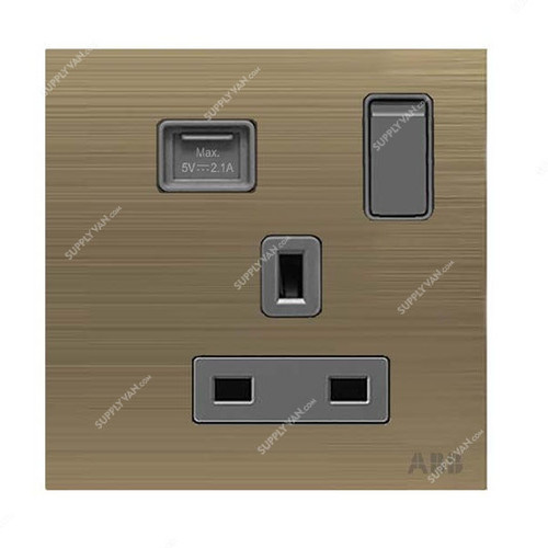 ABB Single Pole Switched Socket With USB Charger, AM23586-AG, Millenium, 1 Gang, 13A, Antique Gold