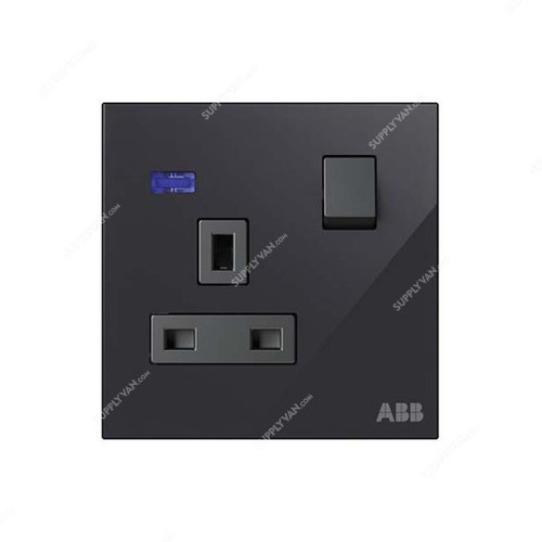 ABB Double Pole Switched Socket With LED, AM23886-BG, Millenium, 1 Gang, 13A, Black Glass