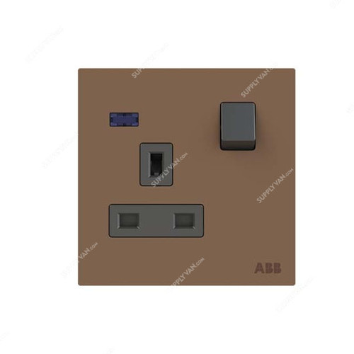 ABB Double Pole Switched Socket With LED, AM23886-MO, Millenium, 1 Gang, 13A, Mocha Brown