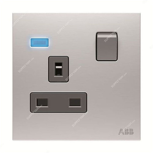ABB Double Pole Switched Socket With LED, AM23886-ST, Millenium, 1 Gang, 13A, Stainless Steel