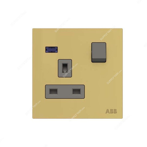 ABB Single Pole Switched Socket With LED, AM23486-MG, Millenium, 1 Gang, 13A, Matt Gold