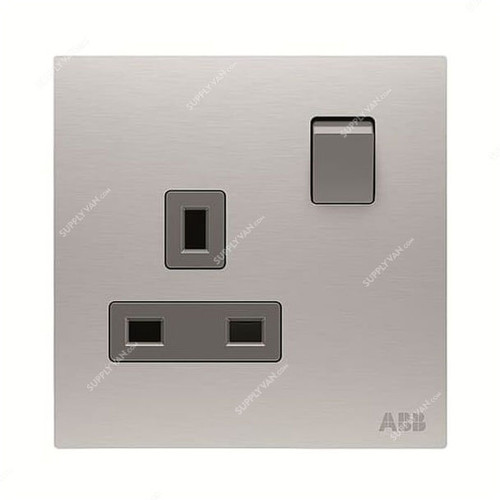 ABB Double Pole Switched Socket, AM23786-ST, Millenium, 1 Gang, 2P, 13A, Stainless Steel