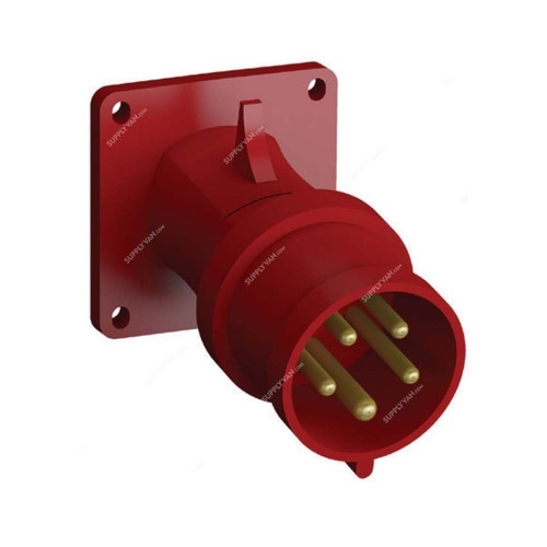 Abb Angle Flange Panel Mounted Socket Inlet, 432BBA6, 346-415V, IP44, 32A, 3P+N+E, Red