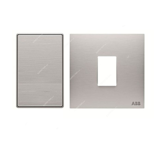 ABB Intermediate Switch With Rocker Switch Frame, AMD11920-ST+AMD5120-ST, Millenium, 1 Gang, 10A, Stainless Steel