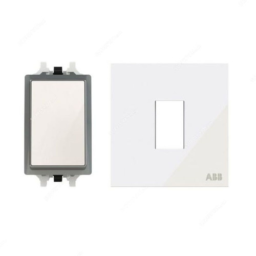 ABB Electrical Switch With Rocker Switch Frame, AMD10520-WG+AMD5120-WG, Millenium, 1 Gang, 2 Way, 10A, White Glass