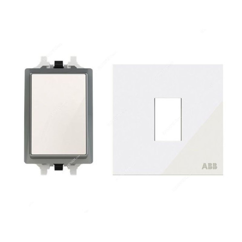 ABB Electrical Switch With Rocker Switch Frame, AMD10120-WG+AMD5120-WG, Millenium, 1 Gang, 1 Way, 10A, White Glass