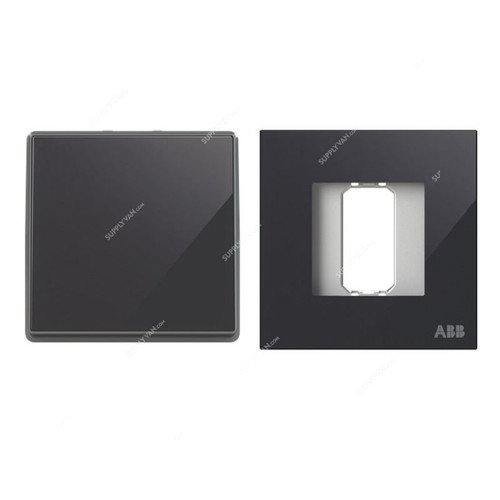 ABB Intermediate Switch With Rocker Switch Frame, AMD11944-BG+AMD5044-BG, Millenium, 1 Gang, 10A, Black Glass