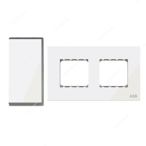 ABB Electrical Switch With Double Rocker Frame, AMD10622-WG+AMD5244-WG, Millenium, 4 Gang, 2 Way, 10A, White Glass
