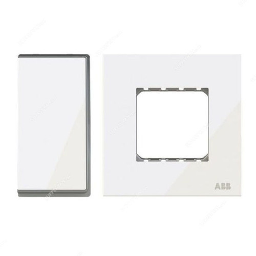 ABB Electrical Switch With Double Rocker Frame, AMD11622-WG+AMD5144-WG, Millenium, 2 Gang, 2 Way, 20A, White Glass