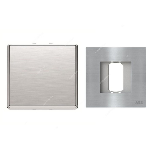 ABB Electrical Switch With Rocker Frame, AMD11044-ST+AMD5044-ST, Millenium, 1 Gang, 1 Way, 20A, Stainless Steel