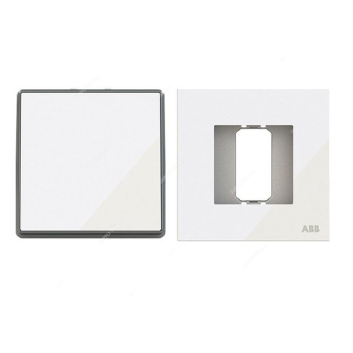 ABB Electrical Switch With Rocker Frame, AMD10144-WG+AMD5044-WG, Millenium, 1 Gang, 1 Way, 10A, White Glass