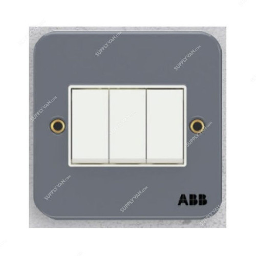 Abb Electrical Switch, BM103, Metal Clad Series, Urea/Metal, 3 Gang, 1 Way, 10A