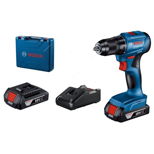 Bosch Professional Cordless Drill With 2Pcs 2.0Ah Battery, GSR-185-LI, 18V, 30 Nm, 1.5-13MM Chuck Capacity