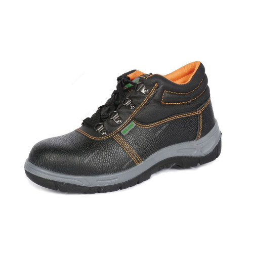 Neilson Heavy Duty High Ankle Safety Shoes, NC1, Leather, SBP, Steel Toe, Size44, Black/Grey
